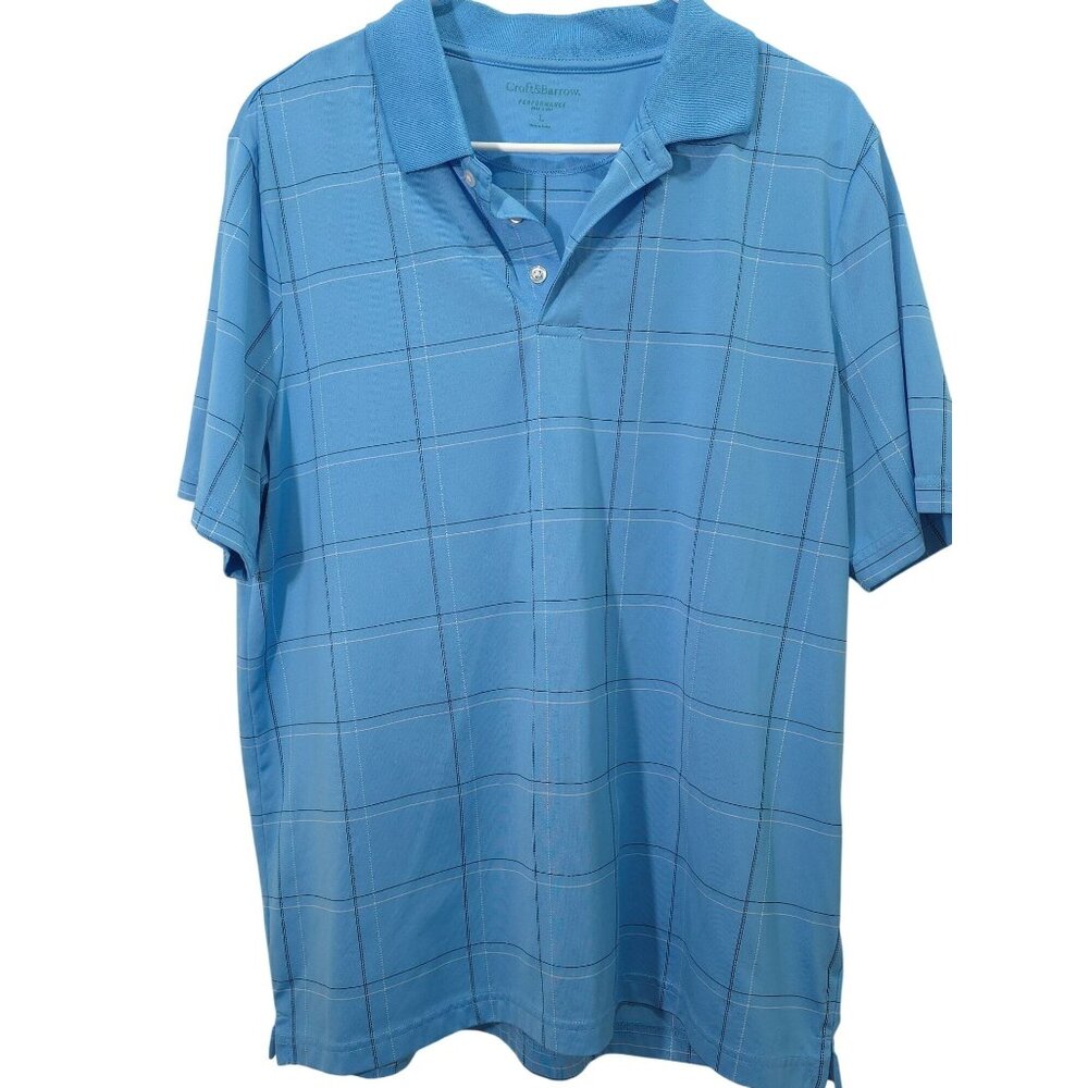 Croft & Barrow Men's Blue Plaid Performance Polo Shirt Size L